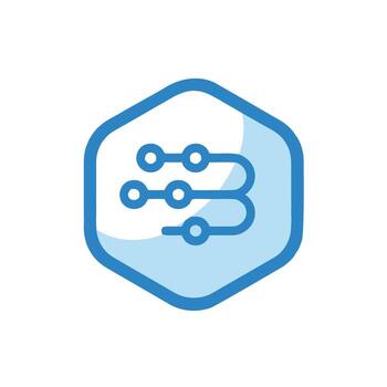 Blue Hexagon with Connected Circles Illustrating a Network or Process Flow Diagram vector
