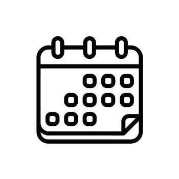 Simple black and white calendar icon showing planning and scheduling important events dates deadlines vector