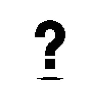 Pixelated question mark on a white background representing uncertainty and seeking answers graphic resource vector