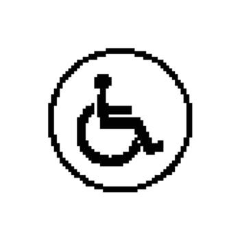 pixelado silla de ruedas icono para accesibilidad diseño proyectos y inclusivo gráfico representaciones en médico campo vector