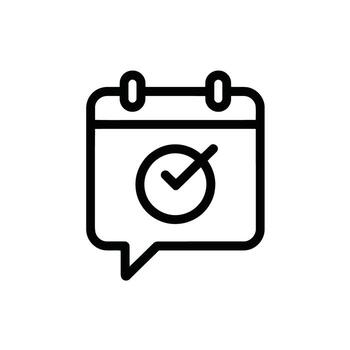 Calendar notification icon with check mark in a speech bubble for reminders and events vector