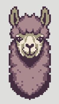 Pixel art alpaca icon in retro 8-bit style. Minimalist design with clean pixel shapes and earthy tones. Perfect for fantasy RPGs, indie games, digital assets, and stickers. vector