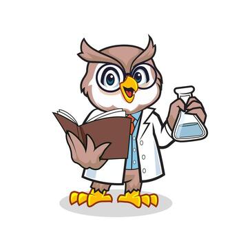 Owl in lab coat holding flask vector