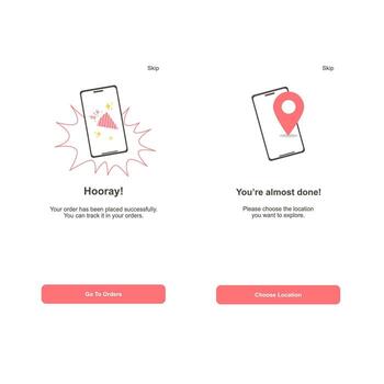 móvil aplicación ui con orden confirmación y ubicación selección pantallas para entrega vector