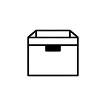Simple black outline drawing of a rectangular cardboard box with a handle on white vector