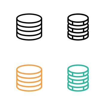 Different style database icons in black, orange and green on a white background vector