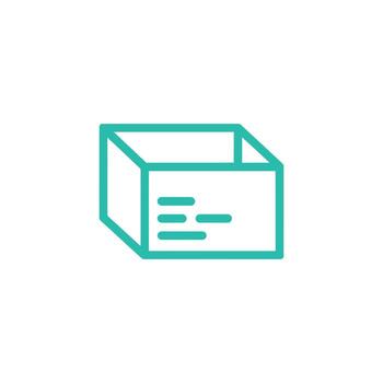 Turquoise open box with document icon on white background for design element vector