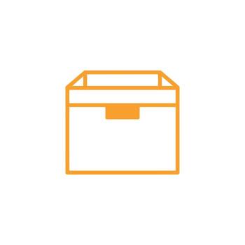 Orange outline of an open cardboard box with flap on white background vector