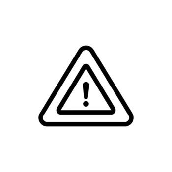 Black line art icon of a warning sign with exclamation point on white background vector