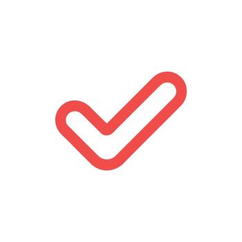 Red check mark icon on white background, simple illustration for web design vector
