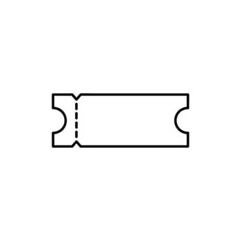 Simple outline of a rectangular ticket stub with dashed perforation on white background vector