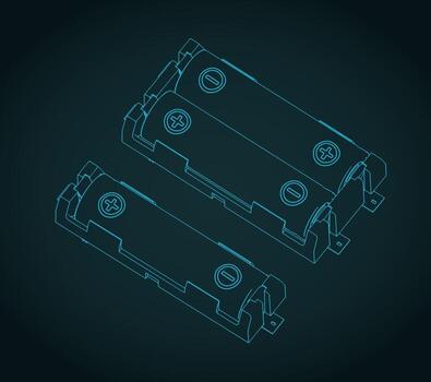 Double and single battery holders isometric blueprints vector