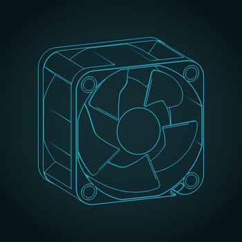 Miniature fan for microelectronics isometric blueprint vector