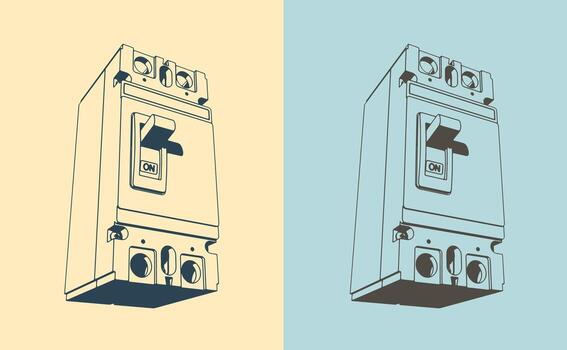 Double pole circuit breaker fuse sketches vector