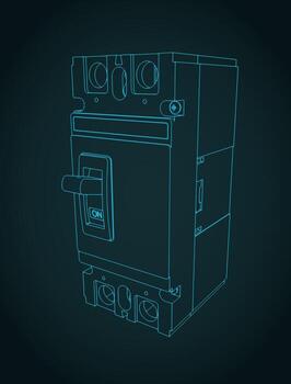 Double pole circuit breaker fuse blueprint vector