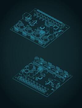 CNC main board isometric blueprints vector