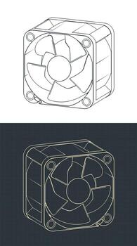 Miniature fan for microelectronics isometric drawings vector