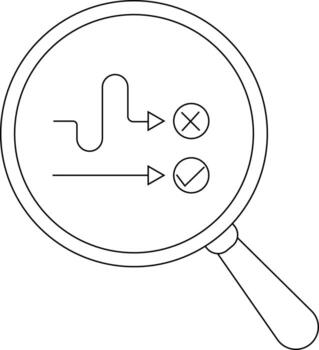magnifying glass icon and wrong path and right path icon vector