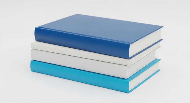 Stack of three books with different colored covers isolated on white background, representing knowledge photo