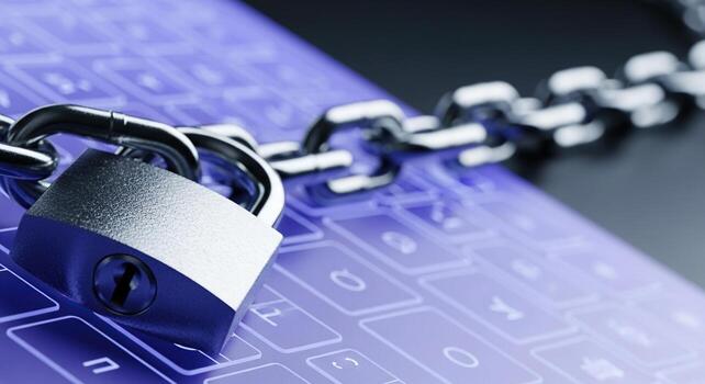 Padlock and chain on a keyboard symbolizing cybersecurity and data protection concept photo