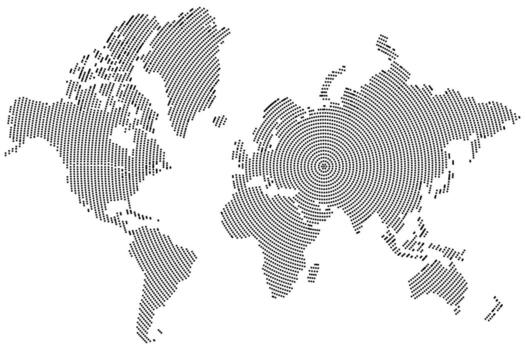 circulo forma punteado mundo mapa en geométrico estilo. continentes con redondo punteado forma modelo. punteado forma tierra modelo exhibiendo todas país de el mundo. redondo forma punto mapa vector