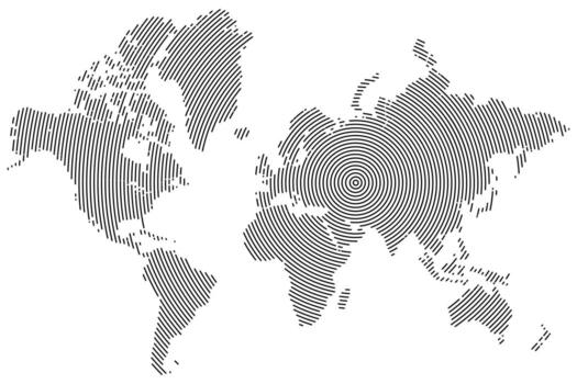 circulo línea forma mundo mapa en geométrico estilo. continentes con circulo línea forma modelo. circulo línea forma tierra modelo exhibiendo todas país de el mundo. redondo forma línea mapa vector
