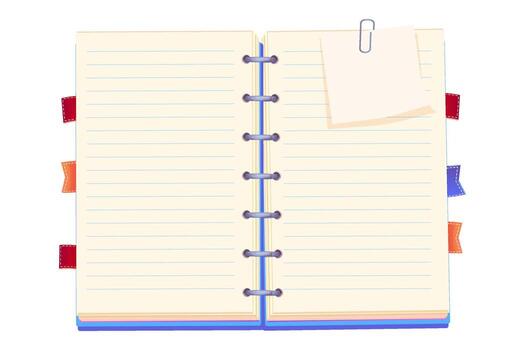 notas abierto hoja, paginas boletín papel, forrado lista cuaderno oficina o colegio blanco cuaderno para deberes y ejercicios. pegajoso pegatinas recordatorios, cuaderno recortes, papelería, planificador, vector