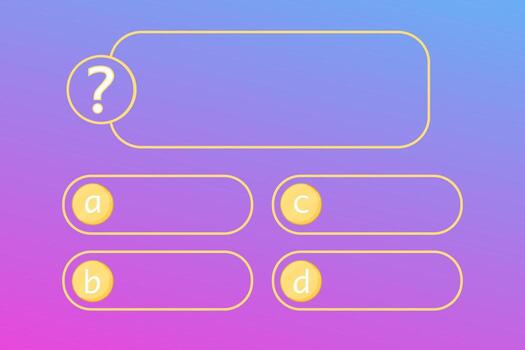 Quiz question menuinterface game menu, show answer trivia template background. Multiple choice frame, button. Bar ui challenge. vector