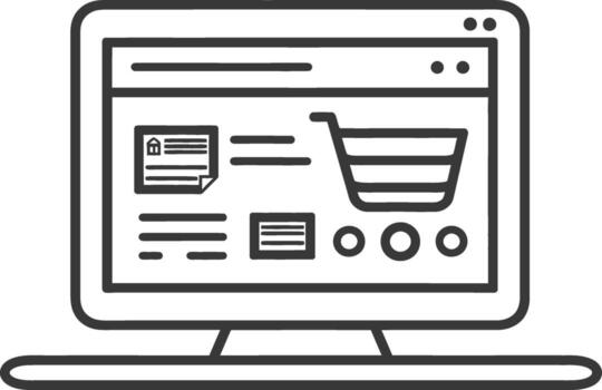 A computer screen with a shopping cart icon vector