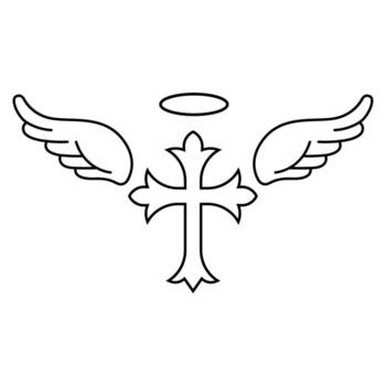 Cross with wings icon. Outline illustration of cross with wings icon for web vector