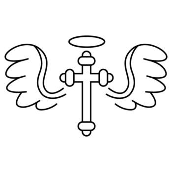 cross with wings icon over white background, line style, illustration design. vector