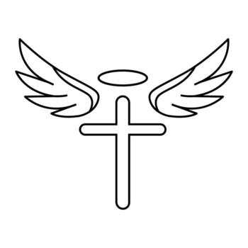 Cross with wings and halo icon. Outline illustration of cross with wings icon for web and apps. vector