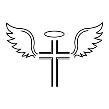 Cross with wings icon. Outline illustration of cross with wings icon for web and apps. vector