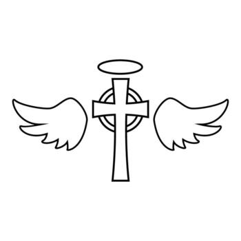 Cross with wings icon. Outline cross with wings icon for web design isolated on white background vector