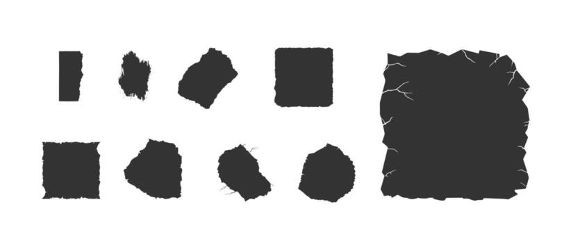 Rasgado papel siluetas en agudo negro diseño conjunto Perfecto para creativo fronteras, texturas y resumen efectos vector