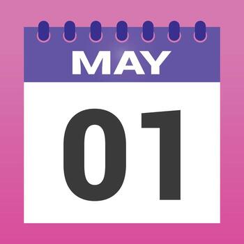 Flat calendar illustration shows may first with a pink gradient background vector