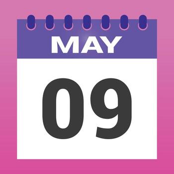 May ninth is displayed clearly on a calendar with a gradient background vector