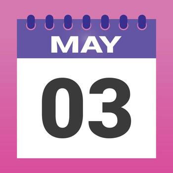Calendar icon showing may third day on pink background indicates a specific date vector
