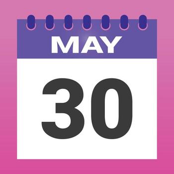 May thirty date block on a purple bordered tear off calendar with white background vector