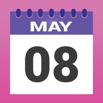 May eighth is displayed on a calendar page with colorful background vector
