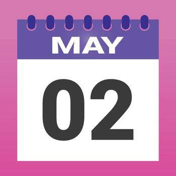 May second calendar page shows date on pink gradient backdrop displays day vector