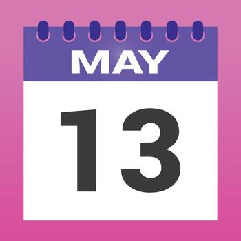 Calendar shows may thirteenth over pink background indicating the specific date for events vector