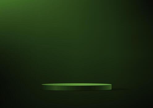 resumen 3d oscuro verde cilindro pedestal podio antecedentes en oscuro verde pared escena espacio para producto monitor presentación, etapa escaparate. ilustración. vector