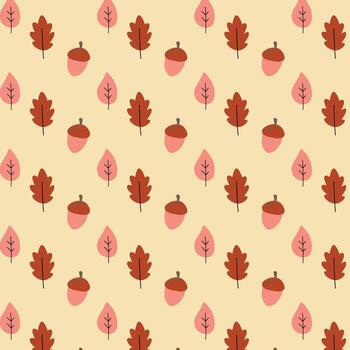 Charming autumn seamless pattern with red leaves and acorns in Scandinavian style for cozy seasonal design vector