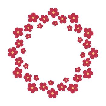 Floral Frame with Red Simple Flowers in Minimal Flat Style vector