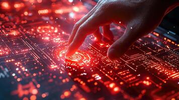 en person rörande en röd knapp på en dator skärm video