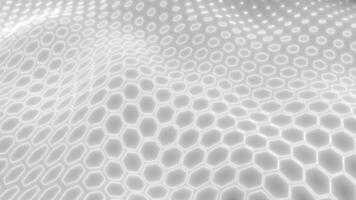 glad wit zeshoekig licht maas vormen een vloeiende 3d oppervlak, vertegenwoordigen schoon modern technologie en innovatie video