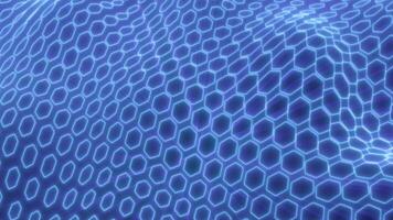 futuristische blauw zeshoekig licht rooster vormen een dynamisch 3d Golf patroon, symboliseert technologie, gegevens stromen, en digitaal netwerken video