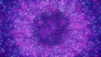 en virvla runt av lila och blå lysande partiklar mot en kosmisk bakgrund, skapande en dynamisk och magisk effekt video