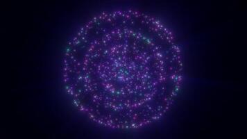uma roxa cósmico esfera brilhando com brilhante, vibrante partículas, criando uma dinâmico e luminoso efeito dentro profundo espaço video